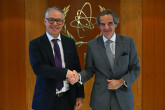 Rafael Mariano Grossi, IAEA Director-General, met with Roland Rott, President and CEO of GE Healthcare during his official visit to the Agency headquarters in Vienna, Austria. 7 October 2024.