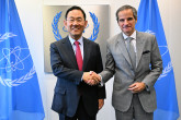 Rafael Mariano Grossi, IAEA Director-General, met with JOO Ho Young, Deputy Speaker of National Assembly of the Republic of Korea, during his official visit to the Agency headquarters in Vienna, Austria. 31 October 2024.